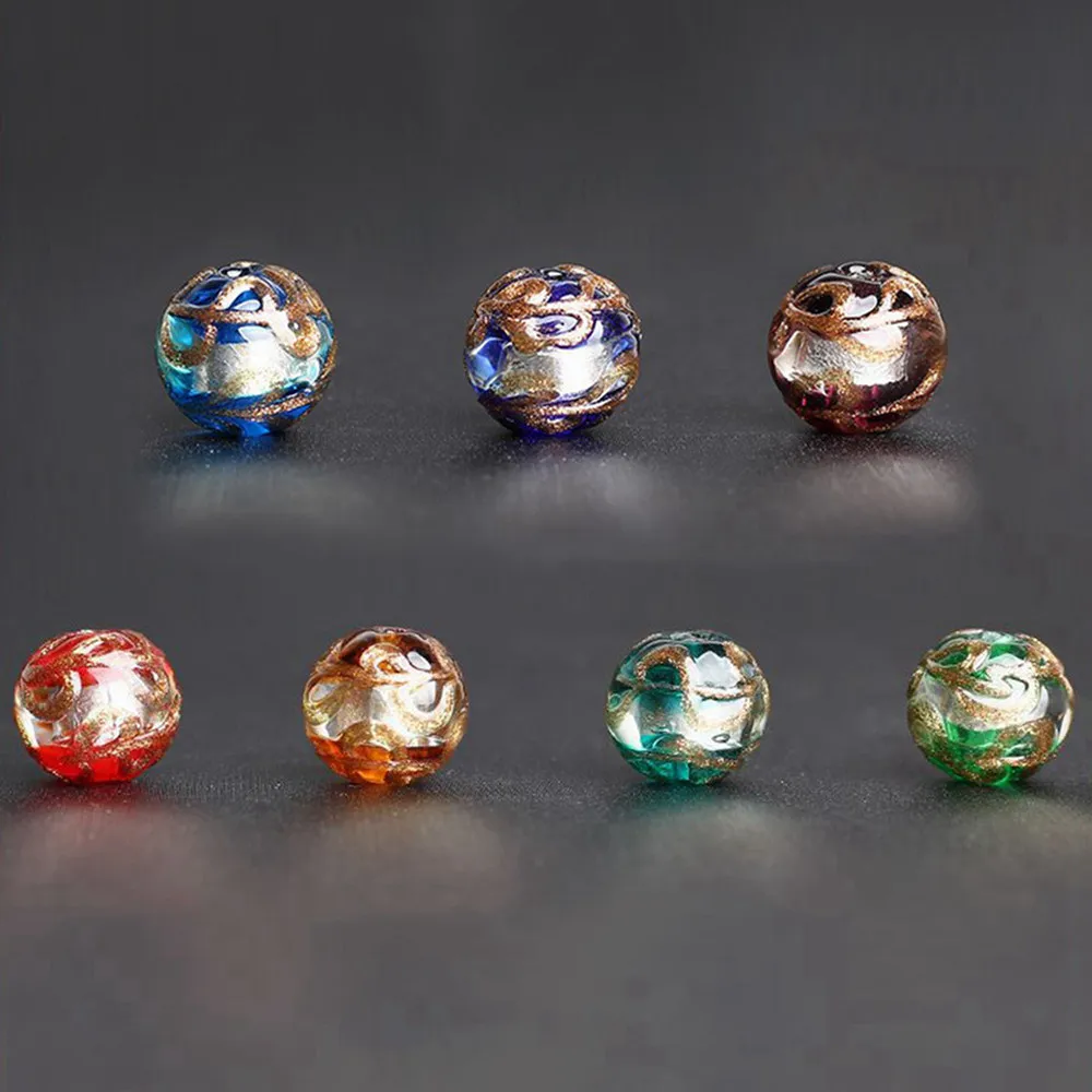 Round 12mm Foil Strips Lampwork Glass Handmade Loose Beads for Jewelry Making DIY Crafts Findings