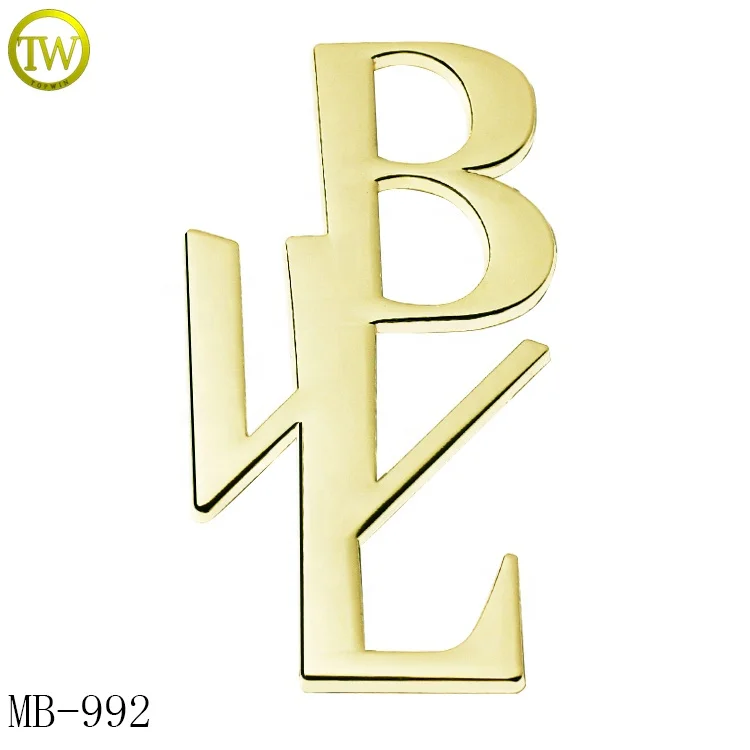 Fashion designer handbags metal letter tags gold plated suitcase embossed alphabet label plate hardware with pearl