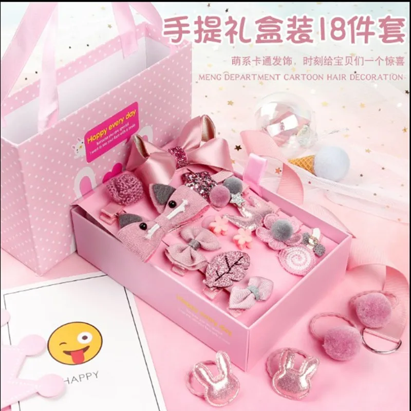 
New 18Pcs/Gift Box Cute Hair Clips ring headdress princess girls hairpin gift box set 