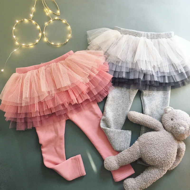 2022 New Girls Fluffy Tutu Skirt Pants Gradient Baby Skirt 6 Layers Mesh Puffy Tulle Skirt Trousers for 2-8Y Kids
