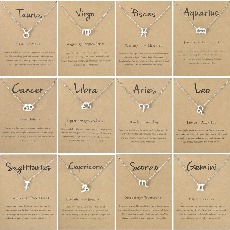12pcs Zodiac Sign Pendant Necklace Jewelry Wholesale Gold Silver Horoscope Chain Choker Adjustable Necklace Gift