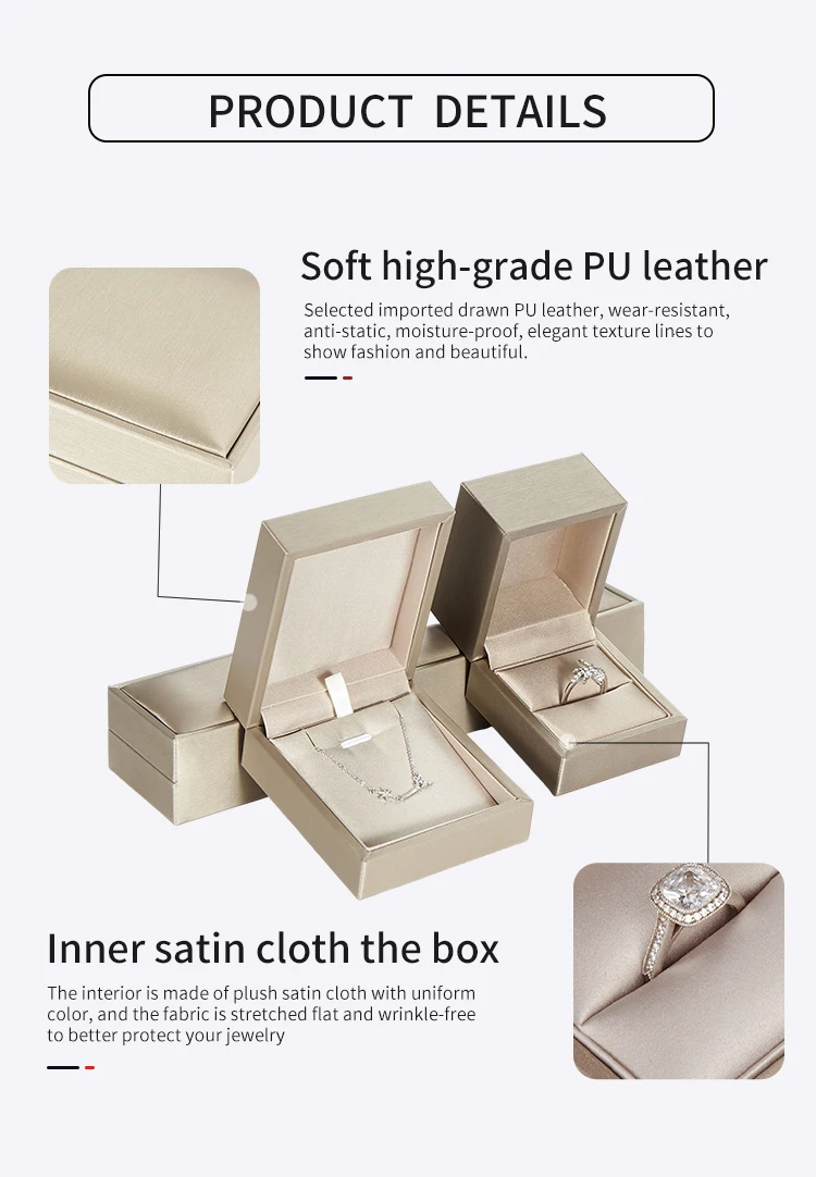 Custom High End Long Gold Stock Leather Brushed Pu Bracelet Necklace Ring Jewlery Jewelry Jewellery Packaging Box For Jewelry