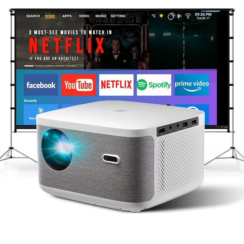 Factory Wholesale Lcd Projector Android 9.0 OS 300 Ansi Lumens Big Screen 1080p Home Theatre smart Projector