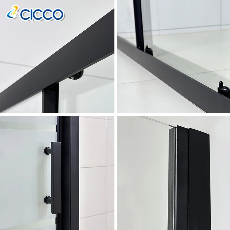 China Factory Black Rectangle  Sliding Door Shower Enclosure 6mm Clear Tempered Glass with 3  Line Frosted  Shower room