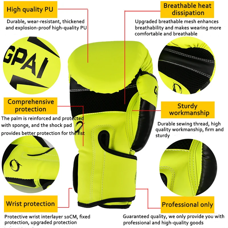 K&B Home Professional High Quality Genuine Leather Boxing Gloves Yellow Twins Boxing Gloves