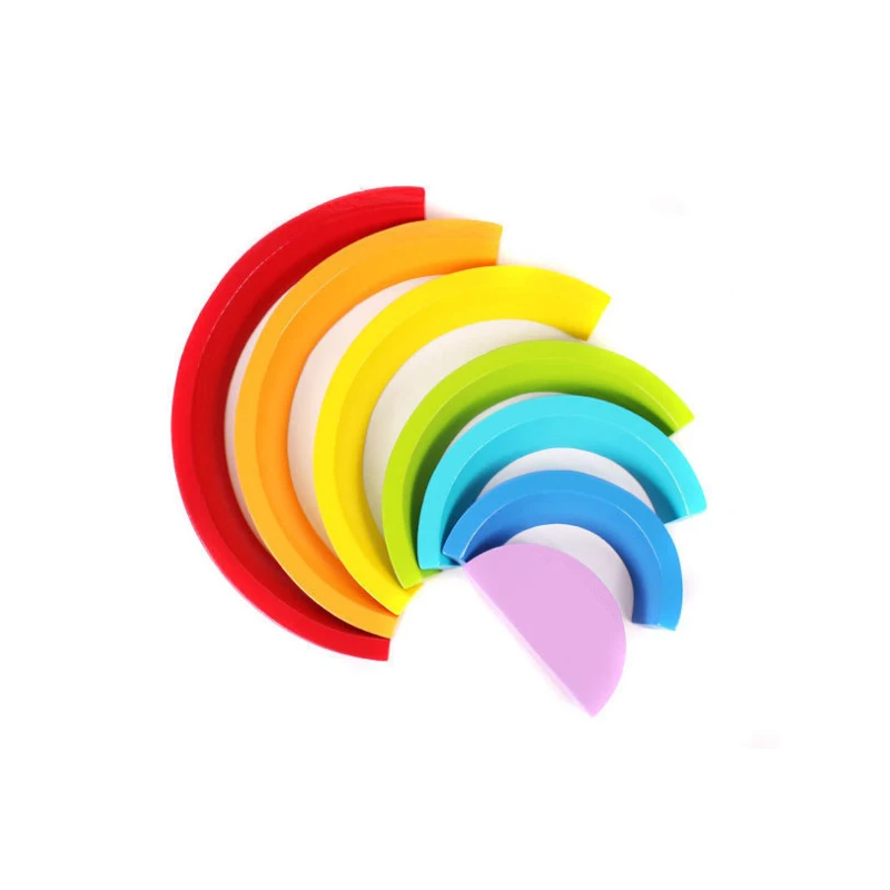 12pcs Arch Rainbow Bridge Set Colored Children Montessori Educational Wooden Brick Toys Building Blocks For Kids