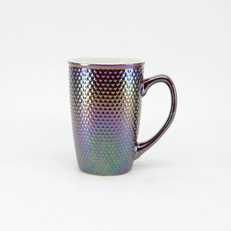 
China manufacturers colorful pottery porcelain custom mug pear glaze 3d ceramic embossed mug 
