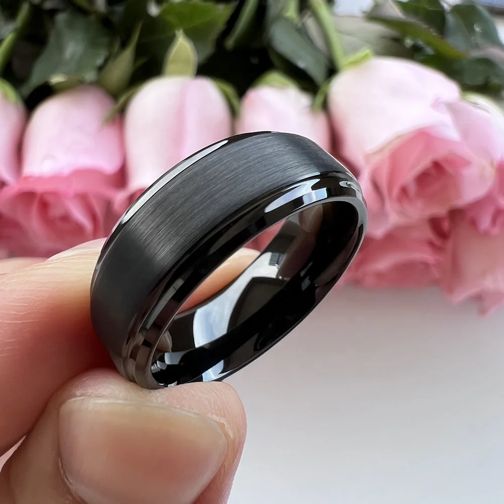 Coolstyle Jewelry Dropshipping Wholesale 8mm Stepped Beveled Fashion Engagement Wedding Band Black Tungsten Ring for Men Women