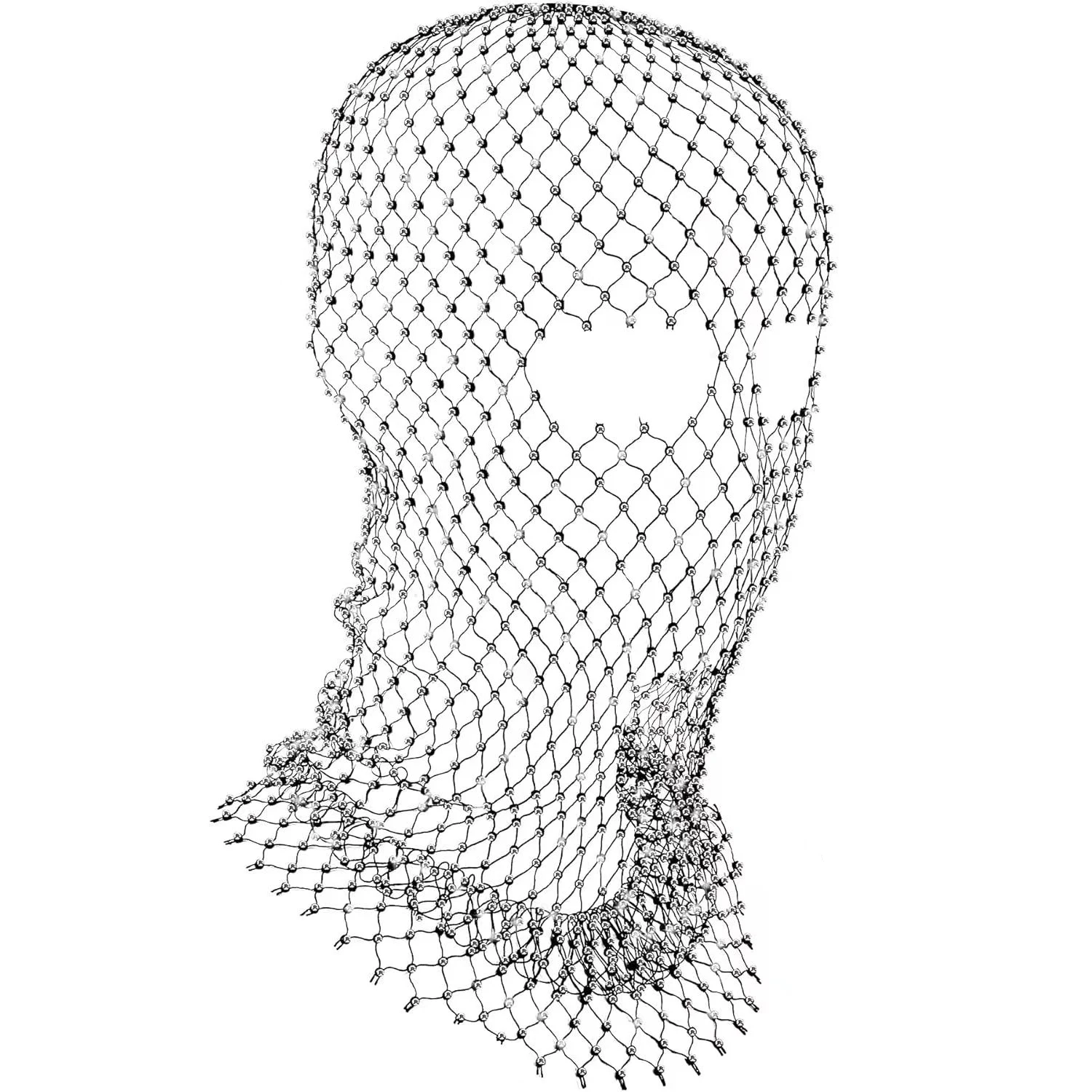 HZM-24140 Halloween Crystal Mesh Chain Hat Rhinestone Glitter Turban Breathable Headwear for Women