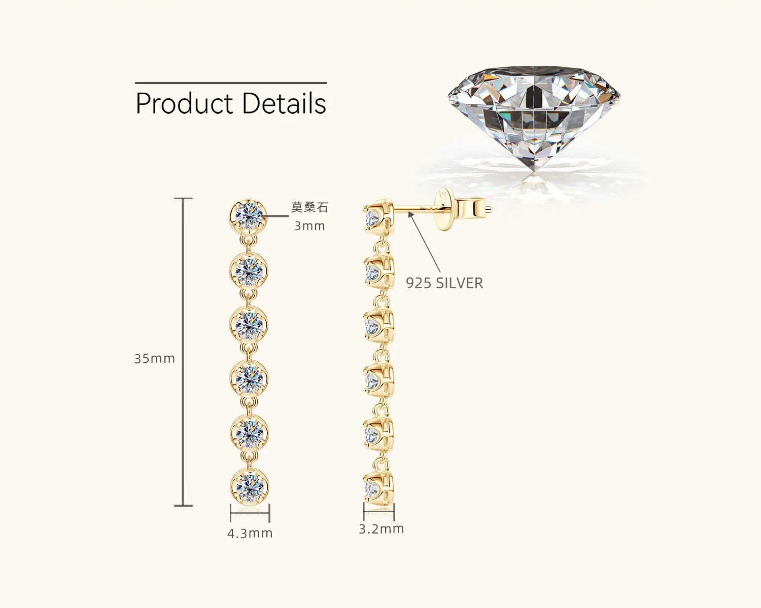 Wholesale  iced out grade D moissanite earrings 925 sterling silver  0.6ct+0.6ct moissanite GRA certified drop earrings women