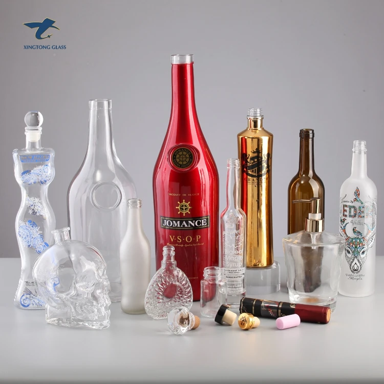 Оптовая продажа бутылка для виски ликера стеклянные бутылки вина водки круглая стеклянная риса и