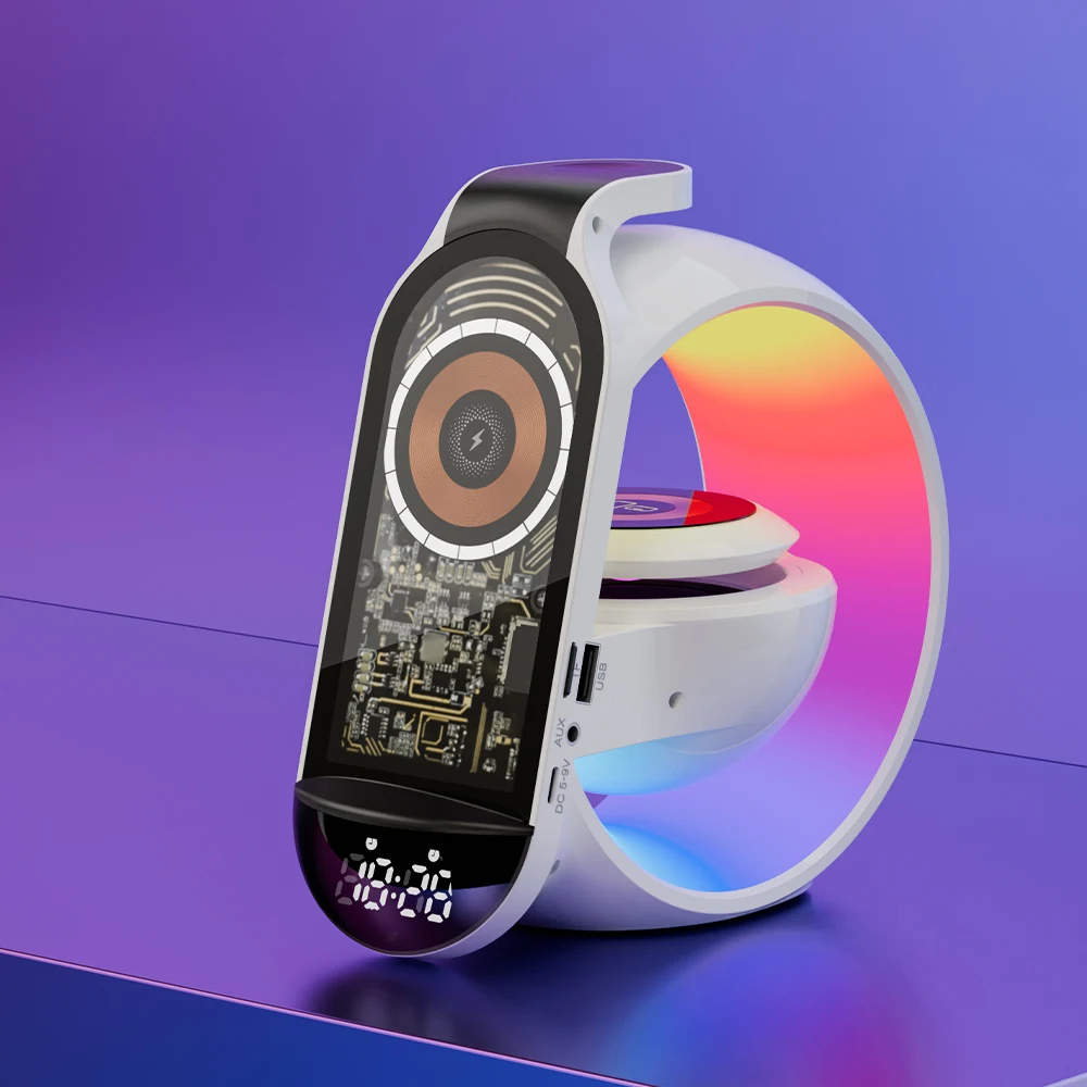 party outdoor Portable Mini g speaker Wireless fast charging station lamp Charger adapter Alarm Clock RGB LED light with battery