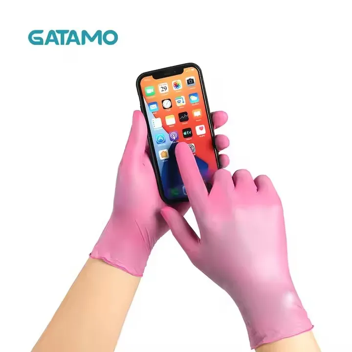 BG121 Wholesale 100 pcs box chemical exam nitrile gloves powder free guantes de nitrilo rosa pink disposable nitrile gloves