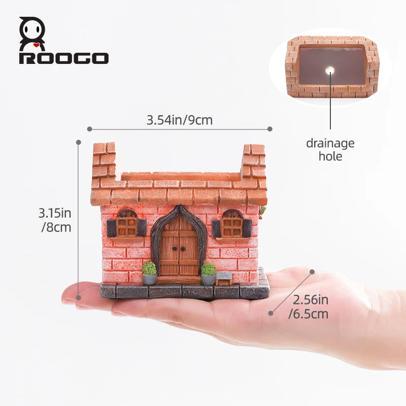 Roogo New Chinese New Mini Country House Resin Crafts Succulent Planter Container Desktop Gardening Bonsai Planter