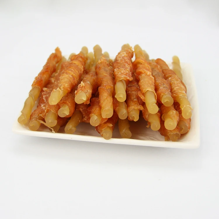 OEM  Savory Chicken Wrap Cowhide Stick  Dog Dental Chew Snacks Dog Food Production Pet Products