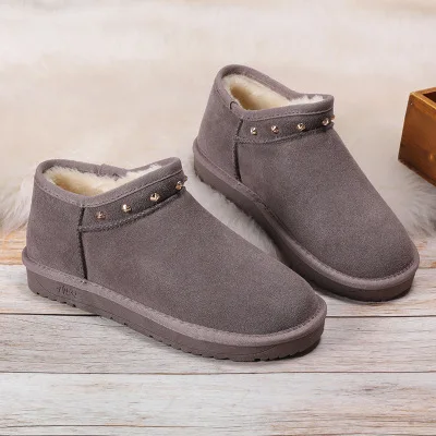 Ankle Boots Women Casual Shoes 2020 Waterproof Synthetic Real Leather Cowhide Short Plush Boots Girls Warm Flats Winter Shoes