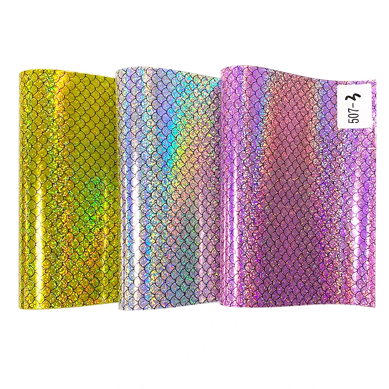 New design fish scale pattern vinyl fabric with hologram effect for bags shoes and arts/crafts