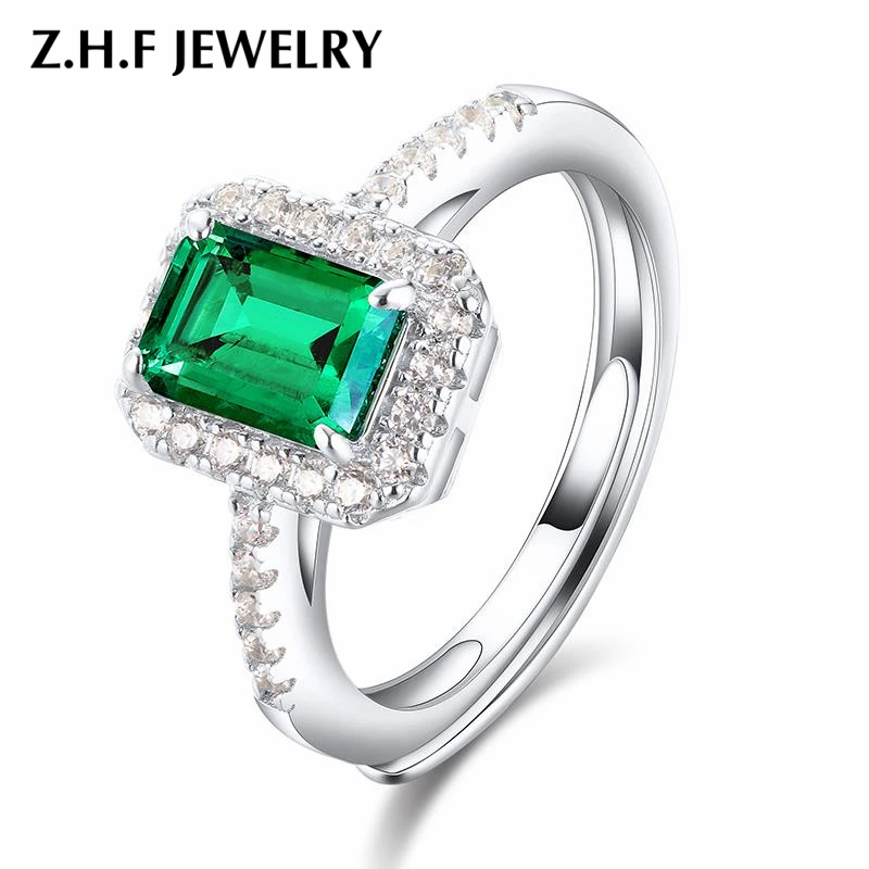 
Rectangle 5*7,0.85CT Emerald Gemstone 925 SilverJewelry diamond jade sterling silver ring green 