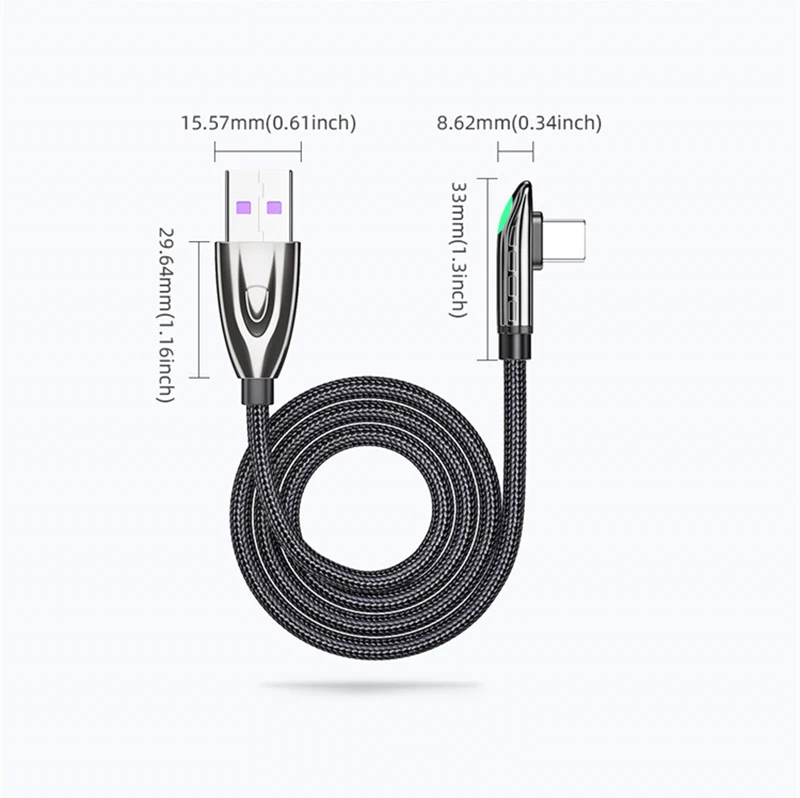 New Design Elbow data cable 6A 66W type-c super fast charging usb cable with LED indicator