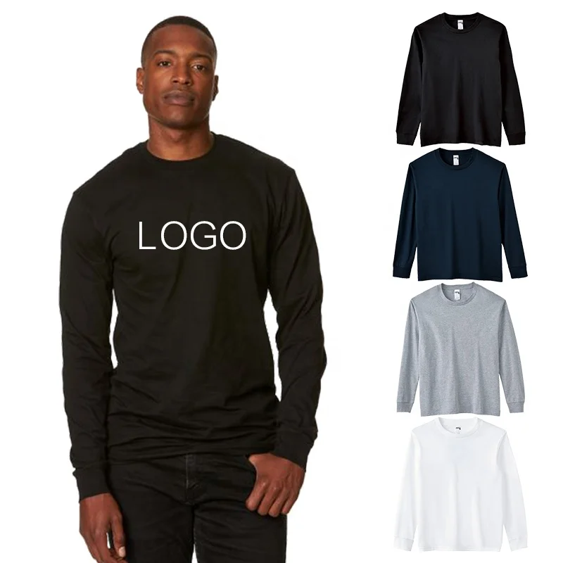Wholesale 210GSM Cheap 100% Cotton Black Long-sleeved Shirts Custom Printing Logo For Men Long Sleeve T Shirt