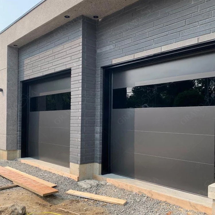 Best price residential sectional tempered glass aluminum black glass garage doors for homes