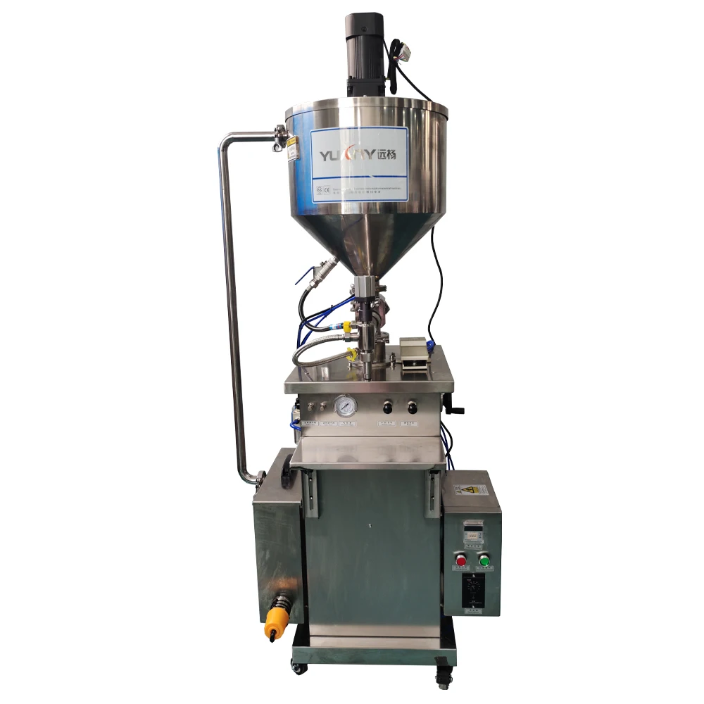 Semi Automatic Vertical Filler Paste Filling Machine with Mixing and Heating Piston Filler Machine Heated Hopper Wood Filler