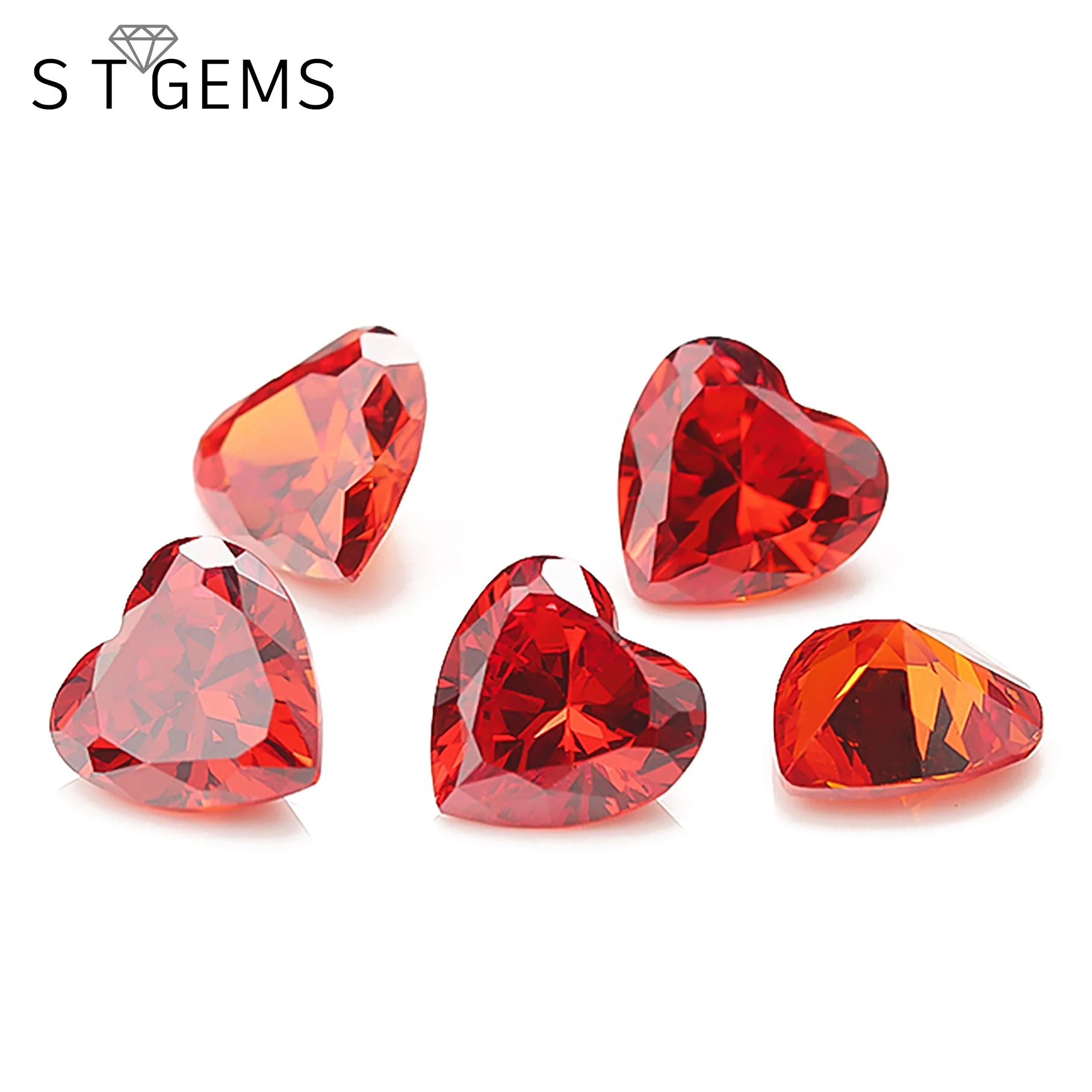 High Quality Heart Shape Machine Cut Orange Cubic Zirconia China Synthetic Diamond