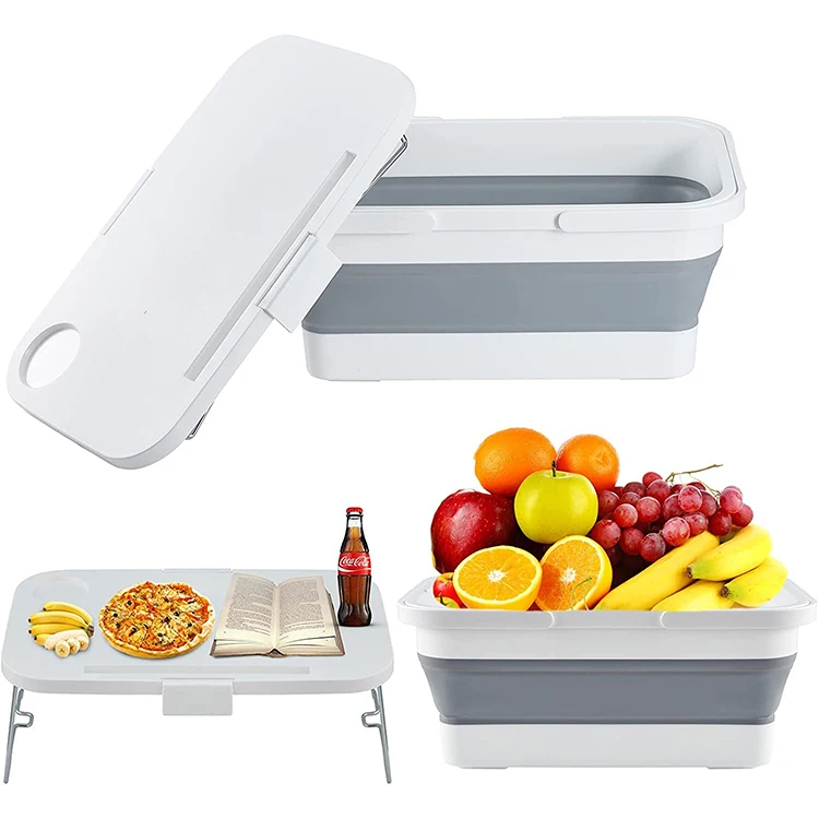 foldable picnic basket with lid table Portable Folding Collapsible plastic picnic camping basket storage box with lid