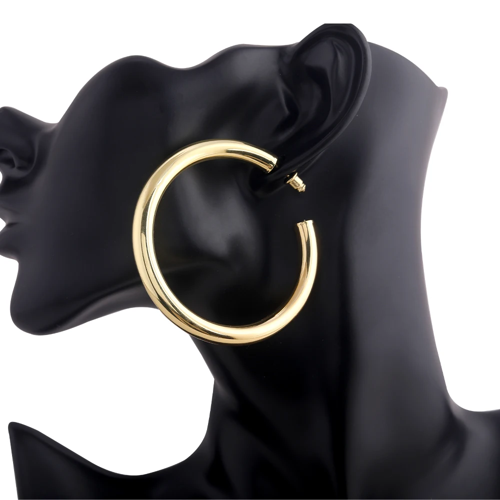 
40mm 50mm 60mm Gold Stainless Steel Simple Lightweight Moon Comfortable Popular Female Big Hoop Earrings 