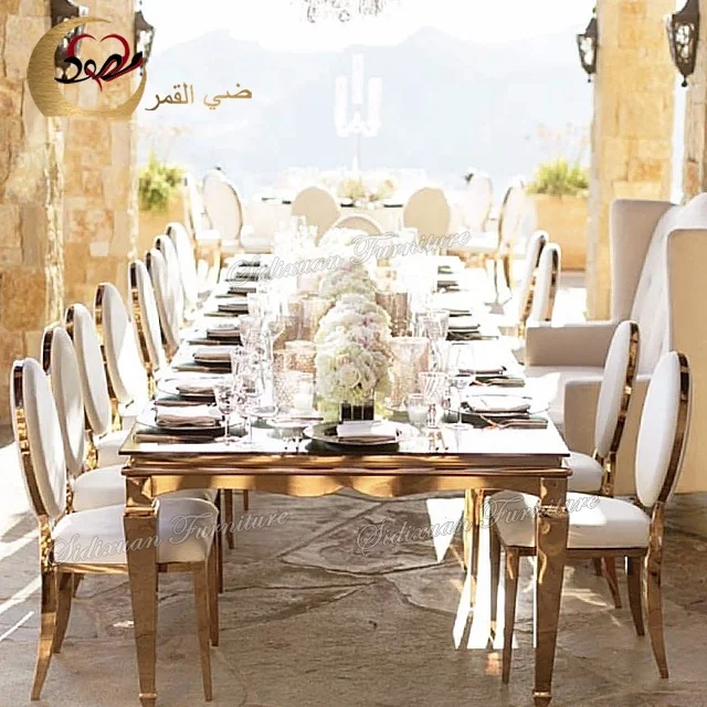 Лидер продаж, роскошные современные столовые Столы из Нержавеющей стали с зеркальным стеклом для свадебных торжеств