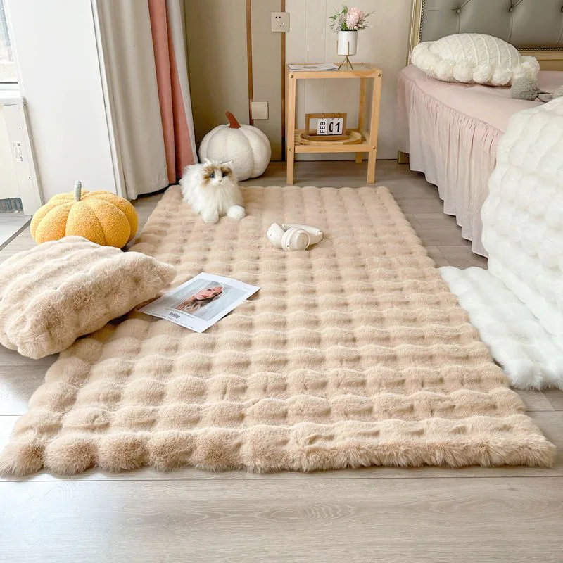 rabbit plush cream style polyester super soft and delicate bubble velvet floor mat bedroom bedside rug living room bay window