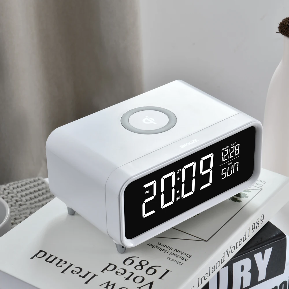 Touch sensor bedside table lamp wireless charger modern classic home decor desk digital calendar smart table clocks