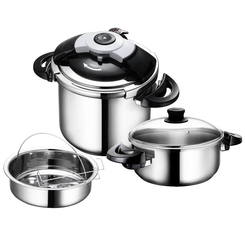 Multifunction 304/201 Stainless Steel Adjustable Pressure Cooker 2 in 1 Set with Steamer Pot and Glass Lid
