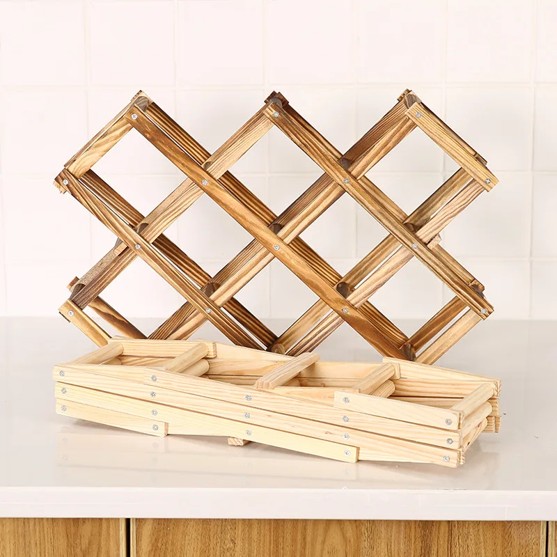 Wholesale Pine wood baked color wine racks creative folding wooden wine rack ornaments multi-bottle ornaments housewarming gifts