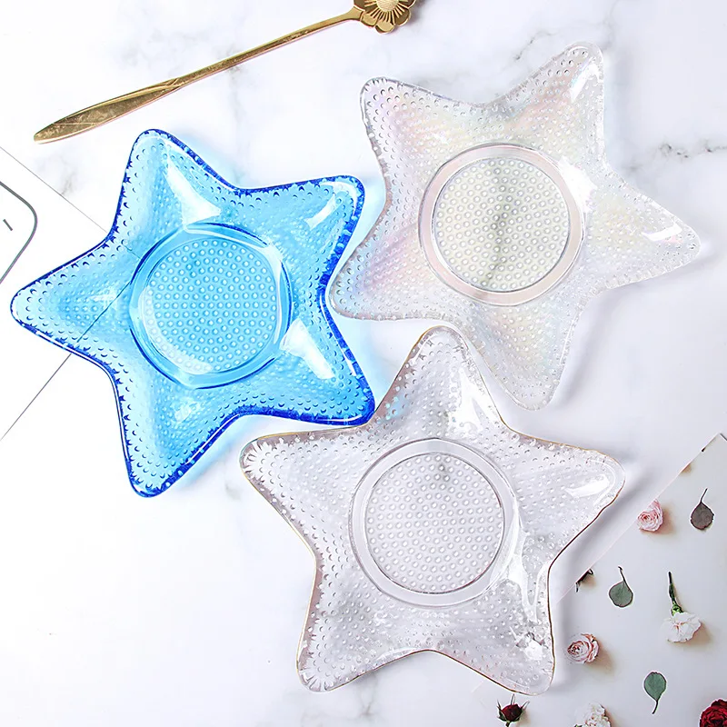 Handmade Ocean Series Dishes Luxury Snack Salad Bowl Fruit Dish Glass Shell Starfish Conch Shape Plate With Gold Rim