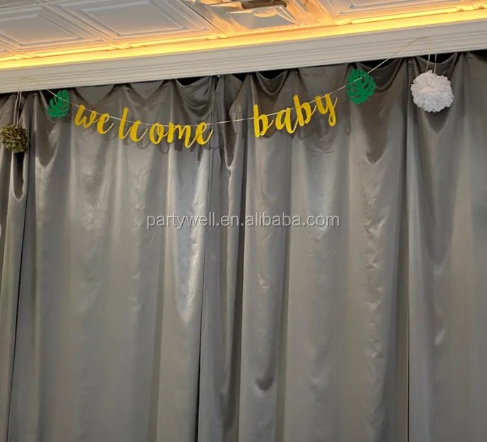 Partywell Baby Shower Glitter Welcome Baby Tropical Palm Leaves Banner Party Supplies Decorations Photo Booth Props