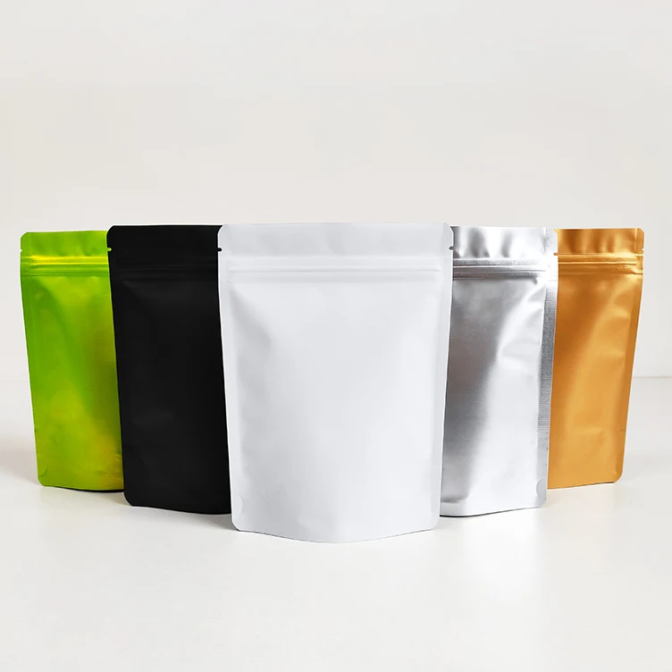 15x22cm Matte Finish Black White Gold Color Stand Up Resealable Zipper Aluminum Foil Food Packaging Pouches Bags