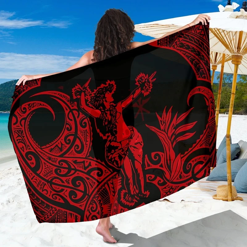 Polynesian Hawaii Sarong-Hula Girl Red Lava Lava Sarong Wraps For Women Cover Up Pareo Skirt Beachwear Wholesale in Bulk Bikini