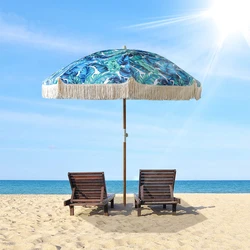 Customized supplier cheap foldable wooden beach umbrella with tassels