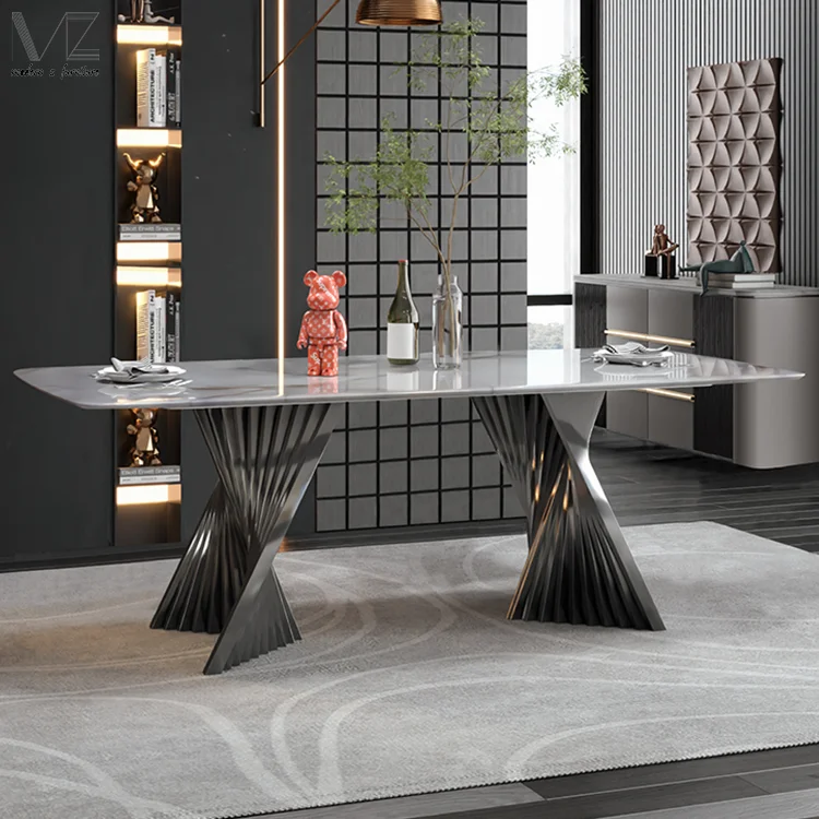Minimalist Dinning Table Steel Legs 4 Seater Modern Luxury Natural Stone Faux Marble Dining Table For Home