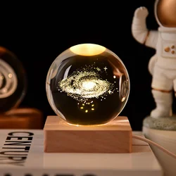 Wholesale Galaxy Cloud Luminous Crystal Ball Night Light Ornaments 3d Crystal Ball Lamp with led Base