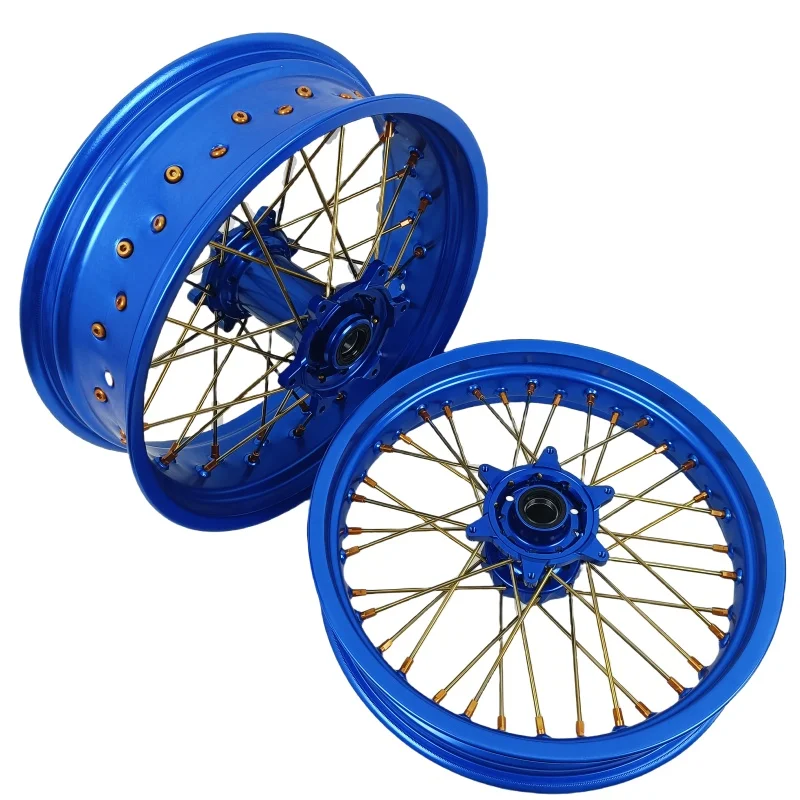 KTM EXC/SXF 250/450 New Trend Dirt BIke Supermoto Wheelset With Aluminum Alloy With Blue Rims And Blue Hubs Gold Spokes