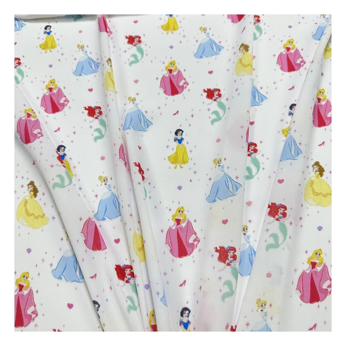 The factory outlet popular princess cartoon pattern polyester fabric digital printed diamond chiffon fabric for wedding dress