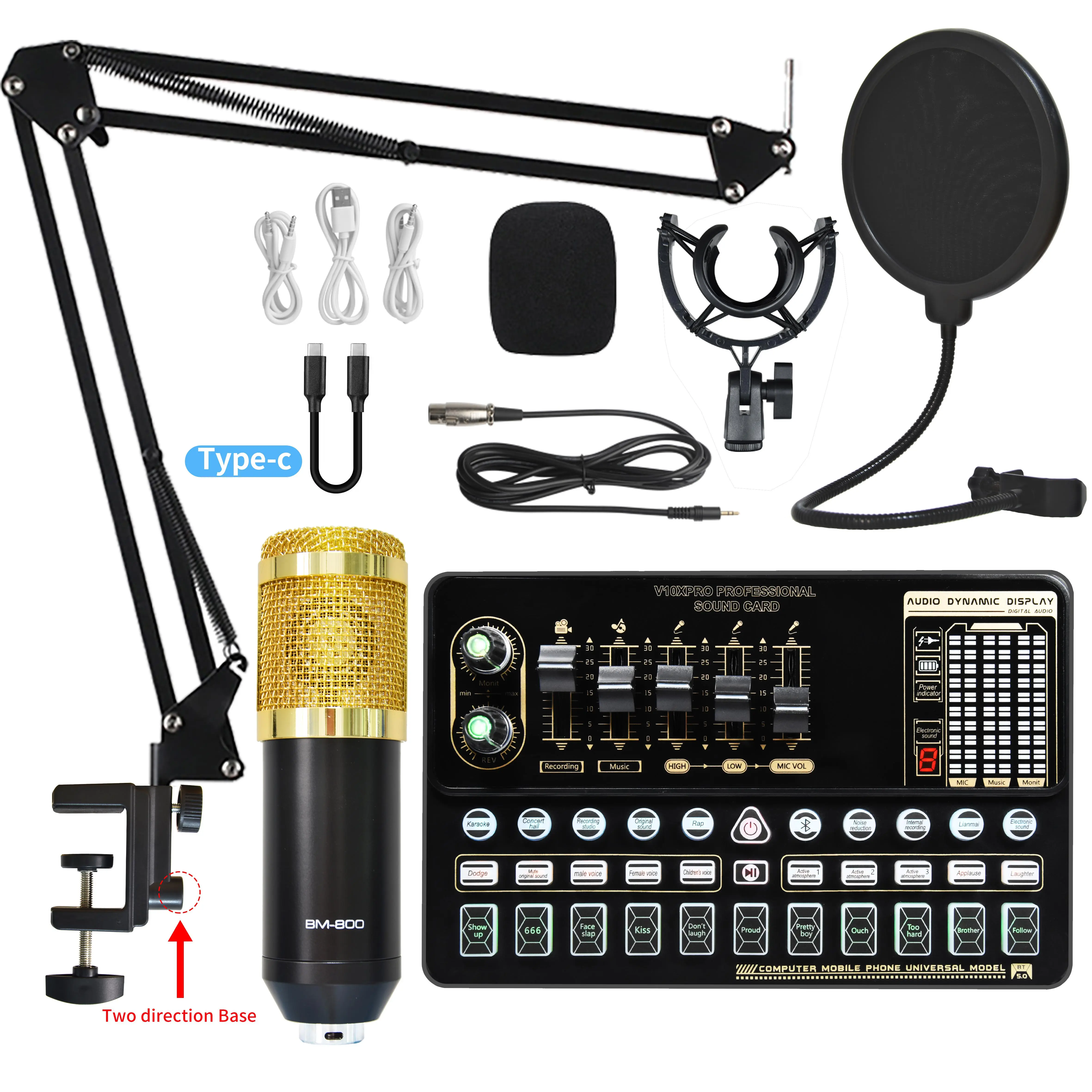Professional BM-800 Microfono USB Studio Recording Condenser Microphone With V10 Sound Card for Gaming Youtube live streaming