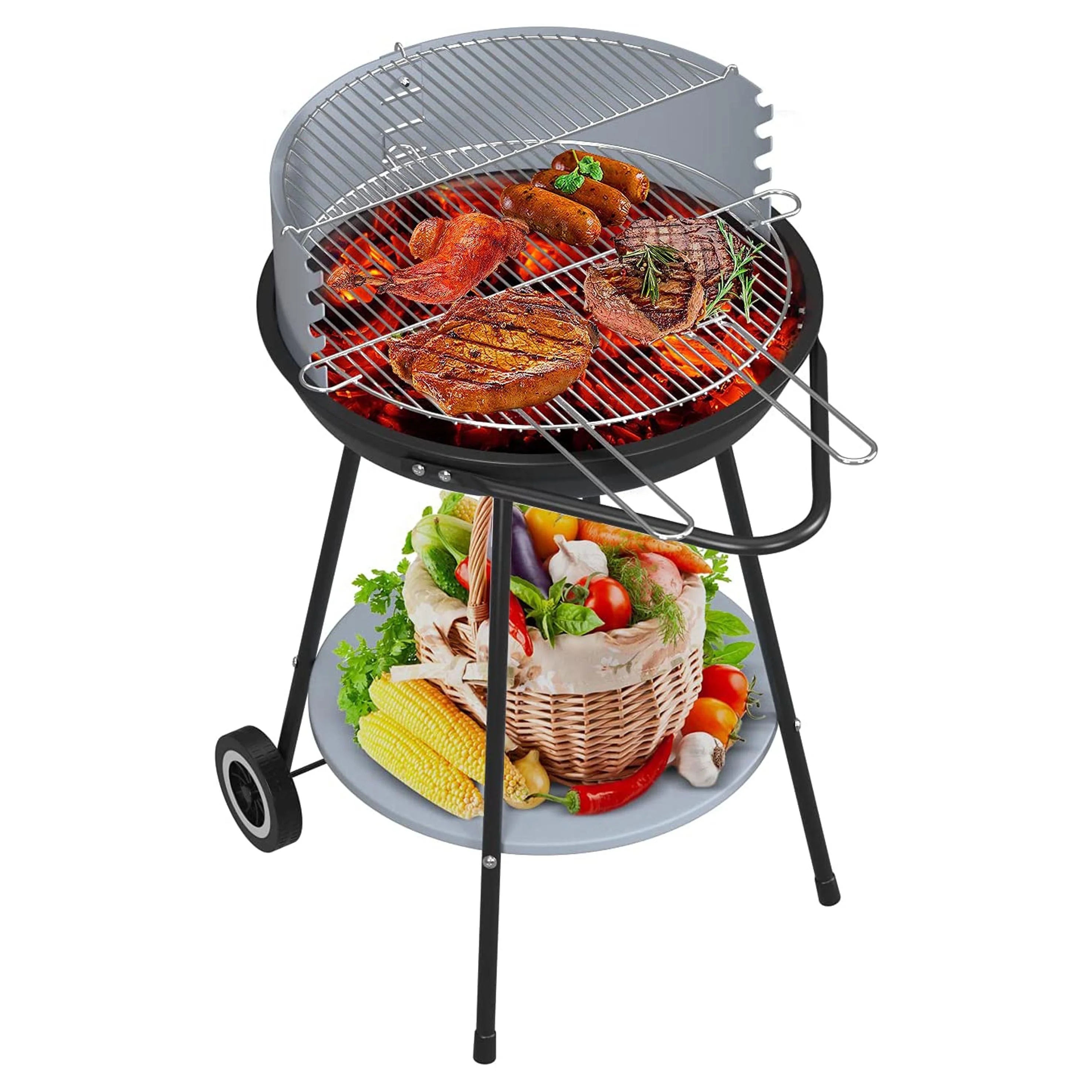 Easily Cleaned Outdoor glossly black porcelain enamel grill charcoal barbecue grill