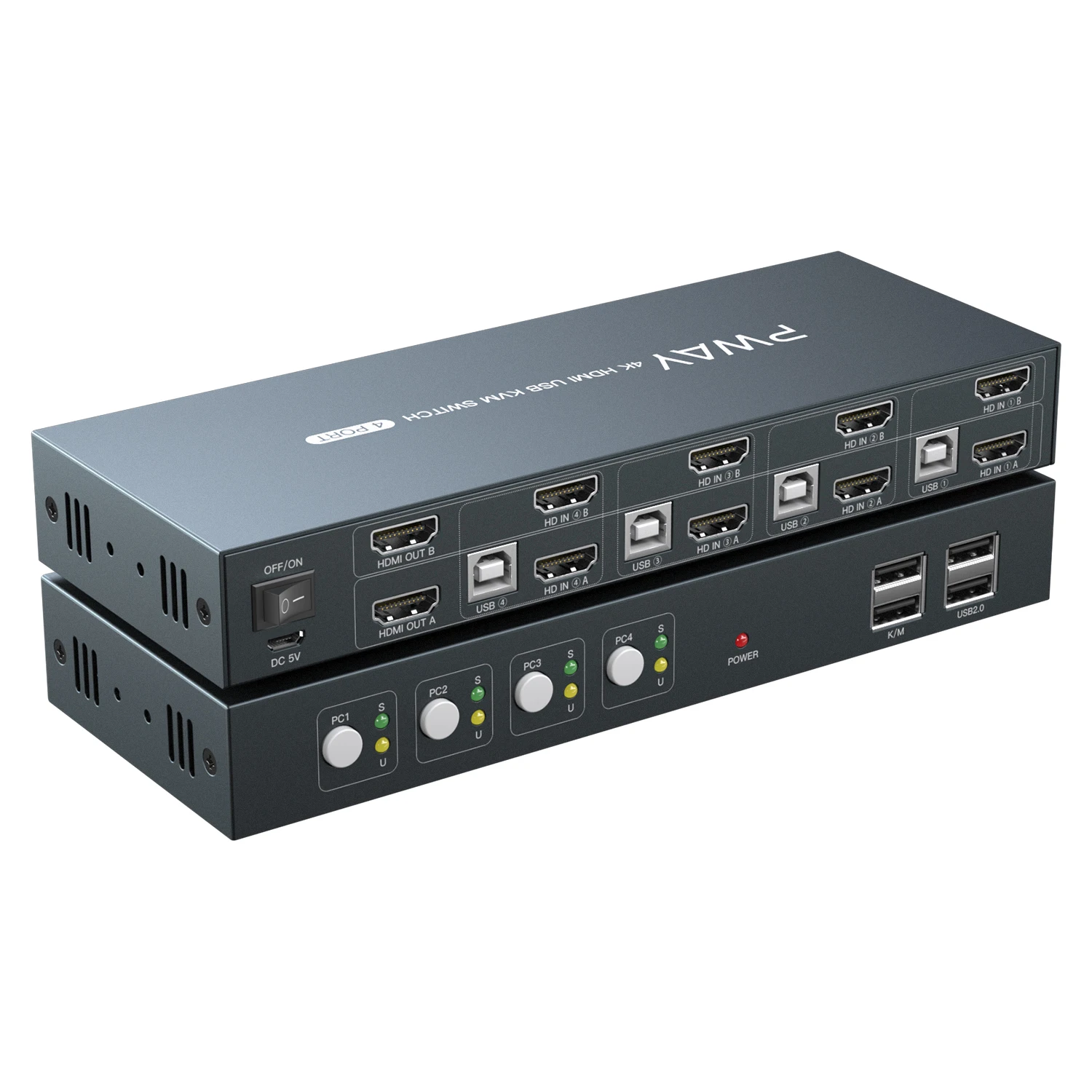 KVM-переключатель HDM с 4 портами, USB 2,0 и 4 KVM-кабелями, 4 компьютера, 1 комплект монитора + клавиатура + мышь + принтер/U-диск