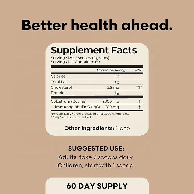 OEM/ODM 100% Pure Bovine Colostrum, 3rd Party Tested, Gut Health, Immunity, & Energy, 6-Hour Colostrum Powder Supplement