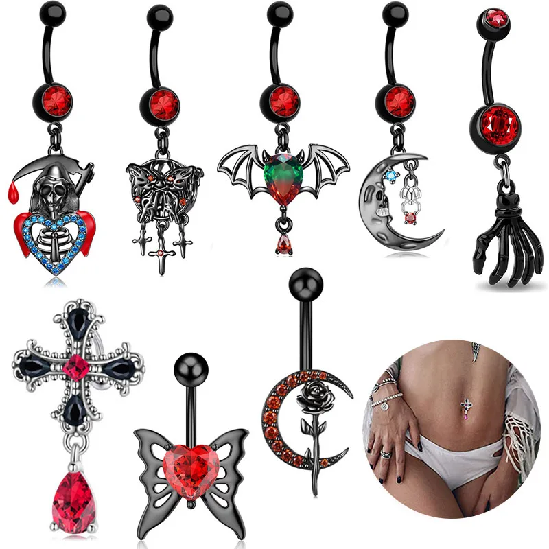 wholesale Zircon silver gold stainless steel cute fashion horror Halloween navel rings for women body piercing jewelry