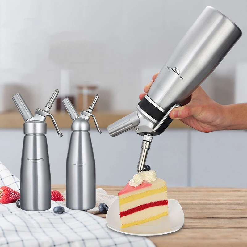 Professional Whipped Cream Dispenser Siphon bottle cream bubbler Cream Whipper With 2 PCS Decorating Nozzles