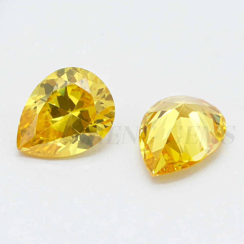 Hot Sale Loose synthetic gemstones Gold Yellow CZ Pear Cut gemstones cubic zirconia for Making Jewelry